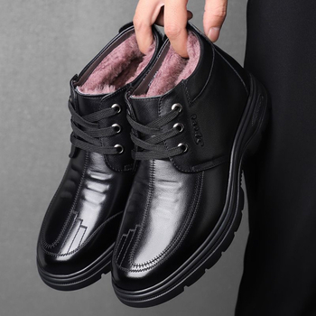 Férfi téli bőr- és szőrme papucs, egyrészes szőrme felsőréteg, pamut bélés, műanyag talp, slip-on, sík sarok
