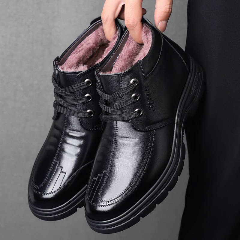 Férfi téli bőr- és szőrme papucs, egyrészes szőrme felsőréteg, pamut bélés, műanyag talp, slip-on, sík sarok