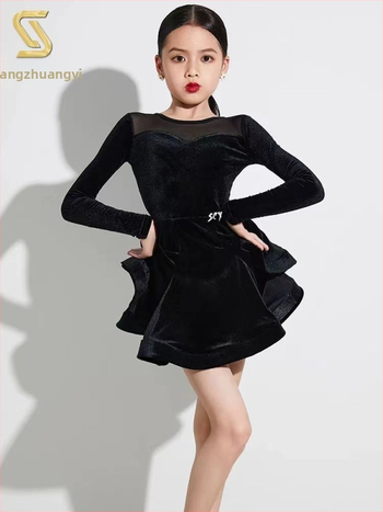 Детска латин танцова практика костюм за изпълнение — китайски стил, литературно ретро, TR плат, PVC 90–95%, Пролет 2025