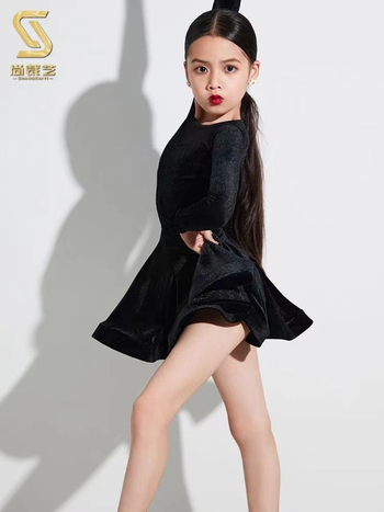 Детска латин танцова практика костюм за изпълнение — китайски стил, литературно ретро, TR плат, PVC 90–95%, Пролет 2025