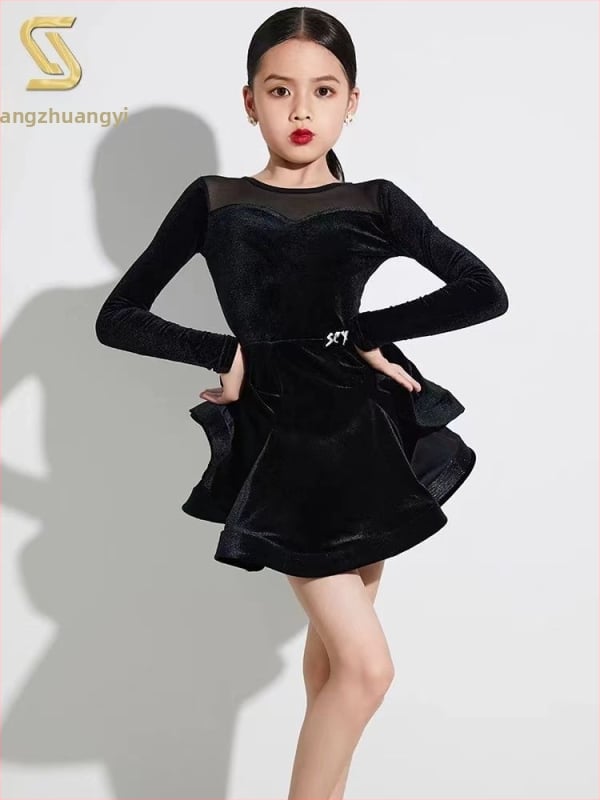 Детска латин танцова практика костюм за изпълнение — китайски стил, литературно ретро, TR плат, PVC 90–95%, Пролет 2025