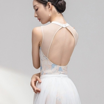 Безръкав балетен боди с принт за възрастни жени – едночастово танцово облекло за тренировка, полиестер, подплата от млечна коприна