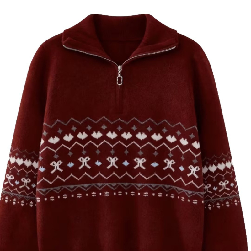 Пуловер от полиестерна материя, 95% полиестер, флорална щампа, дебел, дълъг ръкав