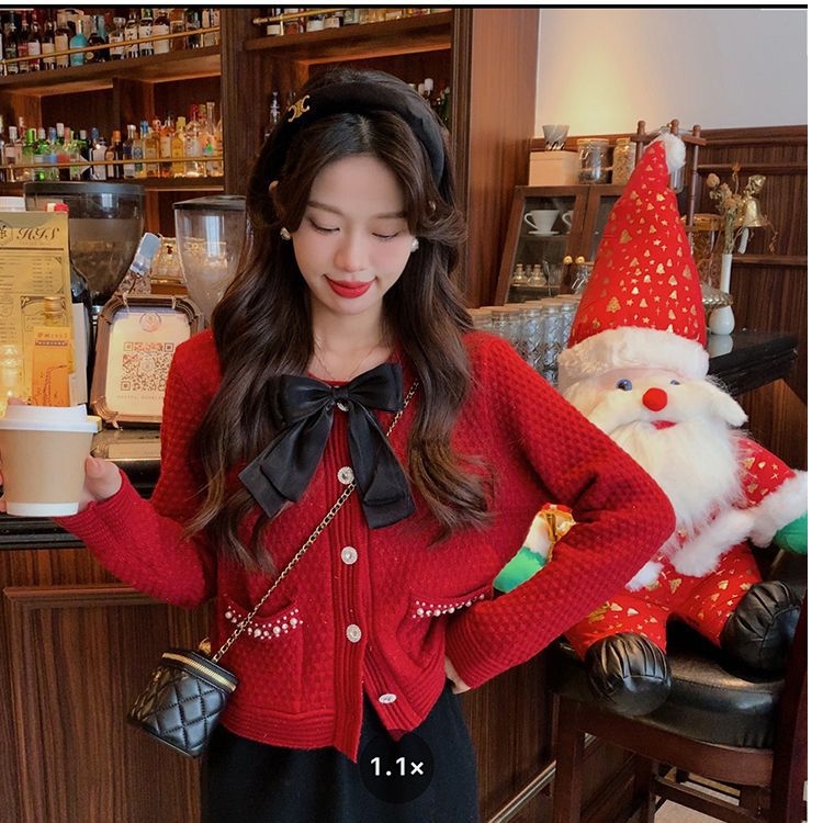 Γυναικείος πλεκτός καρντάγκαν με φιόγκο, ανοιχτός μπροστά, παχύ πλέξιμο, στρογγυλός λαιμός, μακριές μανίκες