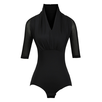 Боди за тренировка по модерни танци, елегантен стил, с къс ръкав, плат Mercerized Cotton и полиестер 50–70%, есен 2025