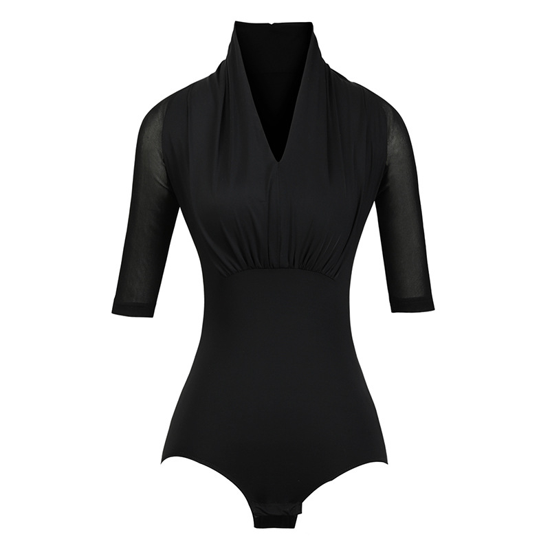 Боди за тренировка по модерни танци, елегантен стил, с къс ръкав, плат Mercerized Cotton и полиестер 50–70%, есен 2025