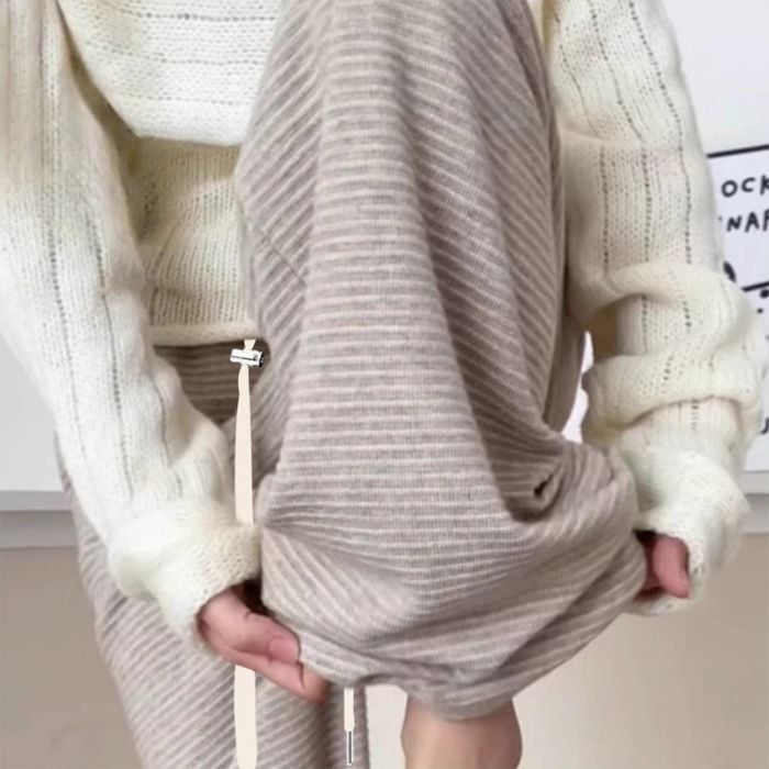 Hlače za trudnoću, tkanina od vunenog blend-a, široki kroj, duge, srednja debljina, blaga elastičnost