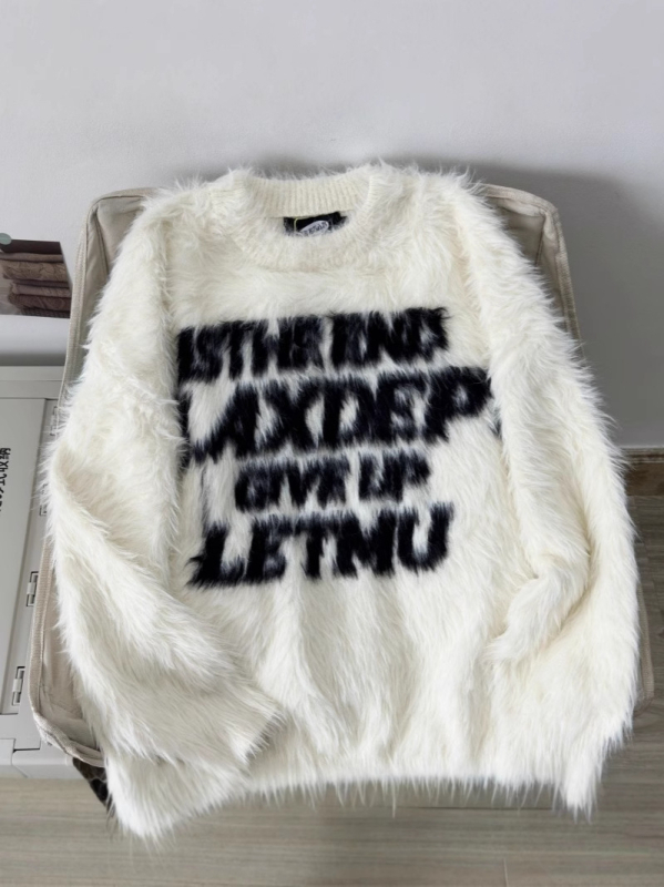Vintage pleteni džemper s okruglim izrezom, široka silueta, žakard tkanina od poliester