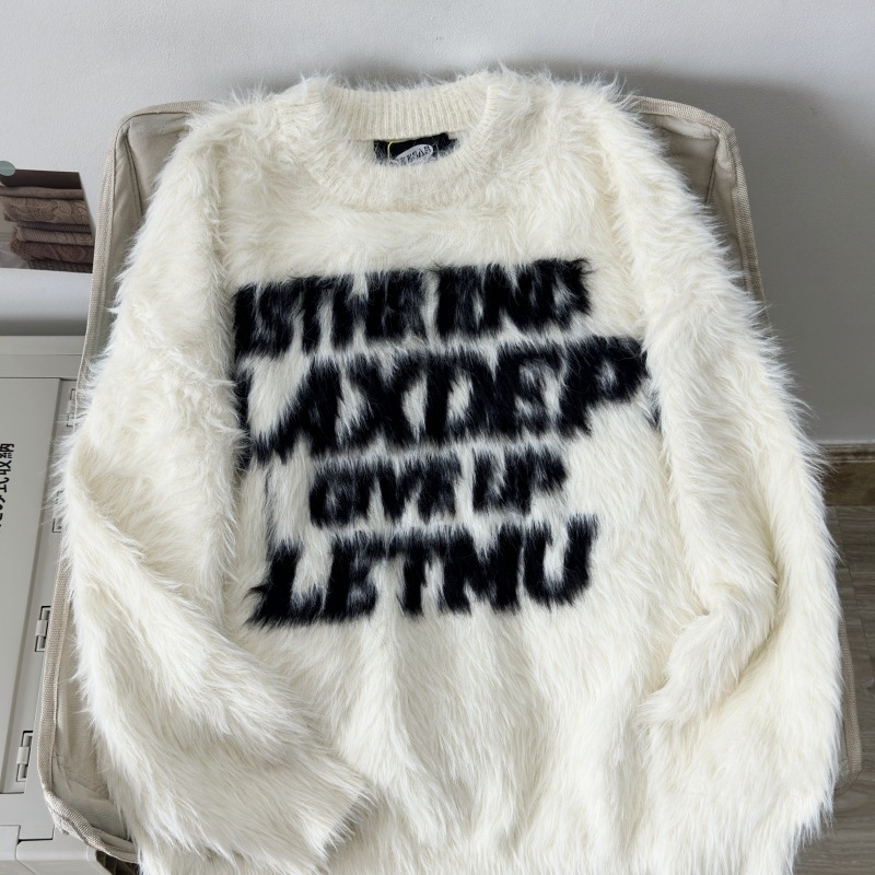 Vintage pleteni džemper s okruglim izrezom, široka silueta, žakard tkanina od poliester