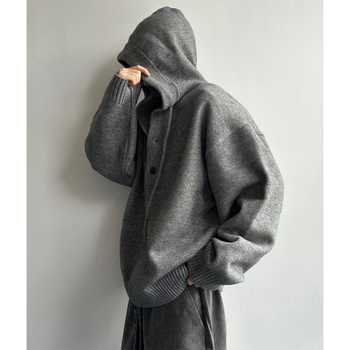 Pleteni hoodie džemper – labav kroj, dugi rukavi, mješavina vlakana poliester, 100% poliester