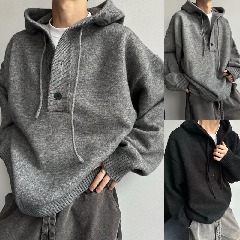 Pleteni hoodie džemper – labav kroj, dugi rukavi, mješavina vlakana poliester, 100% poliester