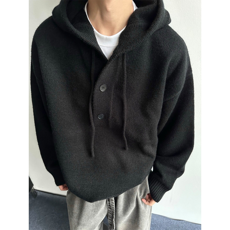 Pleteni hoodie džemper – labav kroj, dugi rukavi, mješavina vlakana poliester, 100% poliester
