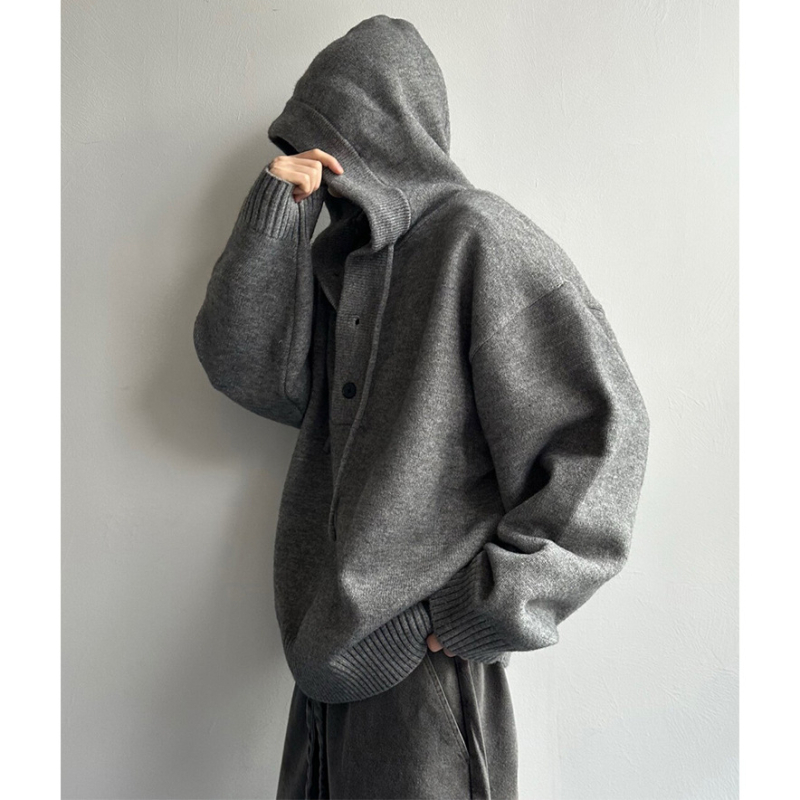 Pleteni hoodie džemper – labav kroj, dugi rukavi, mješavina vlakana poliester, 100% poliester