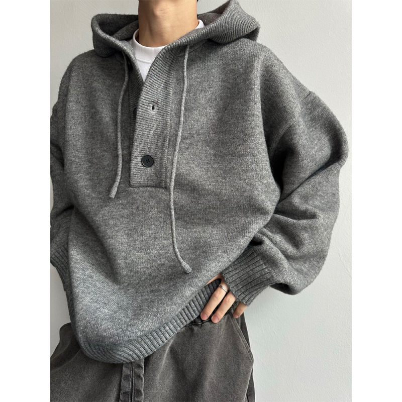 Pleteni hoodie džemper – labav kroj, dugi rukavi, mješavina vlakana poliester, 100% poliester