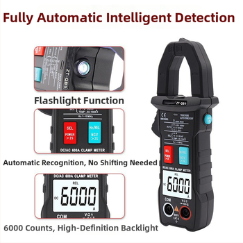 Digitálny klipový ampermeter AC/DC, napätie do 600V, odpor do 40Ω, automatický rozsah, displej 4000