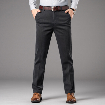 Blugi bărbați cu croială dreaptă, talie înaltă, denim, spălați