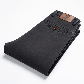 Blugi bărbați cu croială dreaptă, talie înaltă, denim, spălați