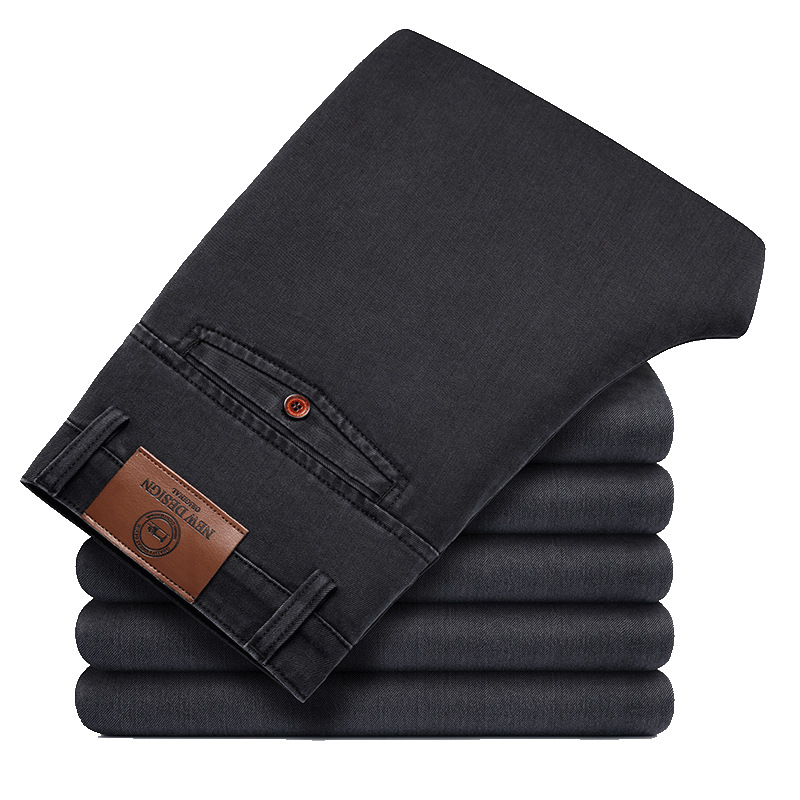 Blugi bărbați cu croială dreaptă, talie înaltă, denim, spălați