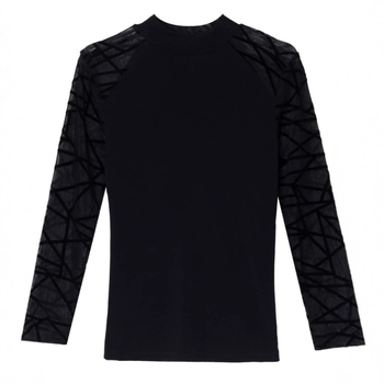 Tricou damă din plasă, croială slim, mâneci lungi, guler semi-înalt, stil elegant