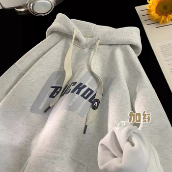 Hanorac din fleece poliester cu fermoar, croială lejeră, mâneci lungi, imprimeu cu litere