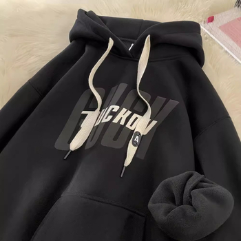 Hanorac din fleece poliester cu fermoar, croială lejeră, mâneci lungi, imprimeu cu litere