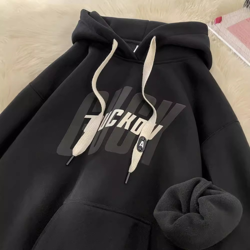 Hanorac din fleece poliester cu fermoar, croială lejeră, mâneci lungi, imprimeu cu litere