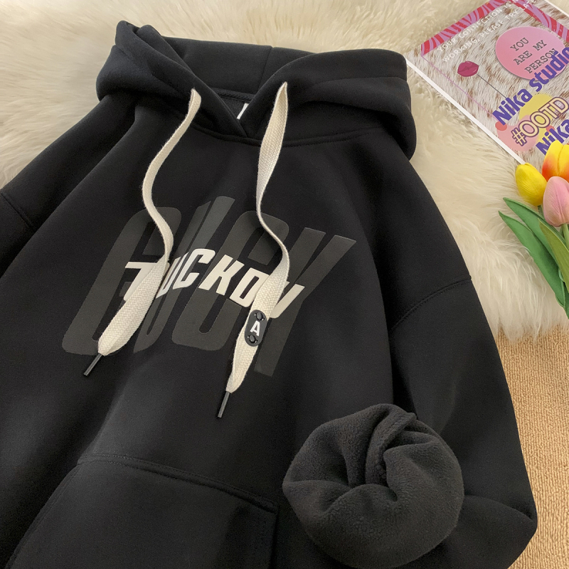 Hanorac din fleece poliester cu fermoar, croială lejeră, mâneci lungi, imprimeu cu litere