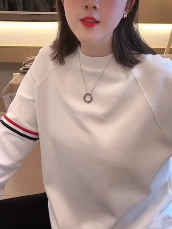 Pamuk majica s dugim rukavima, korejskog casual stila, slobodan kroj, srednje duljine 65-80 cm, okrugli vrat, 90-95% pamuka