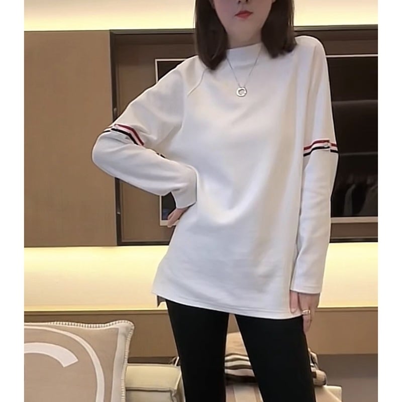 Pamuk majica s dugim rukavima, korejskog casual stila, slobodan kroj, srednje duljine 65-80 cm, okrugli vrat, 90-95% pamuka