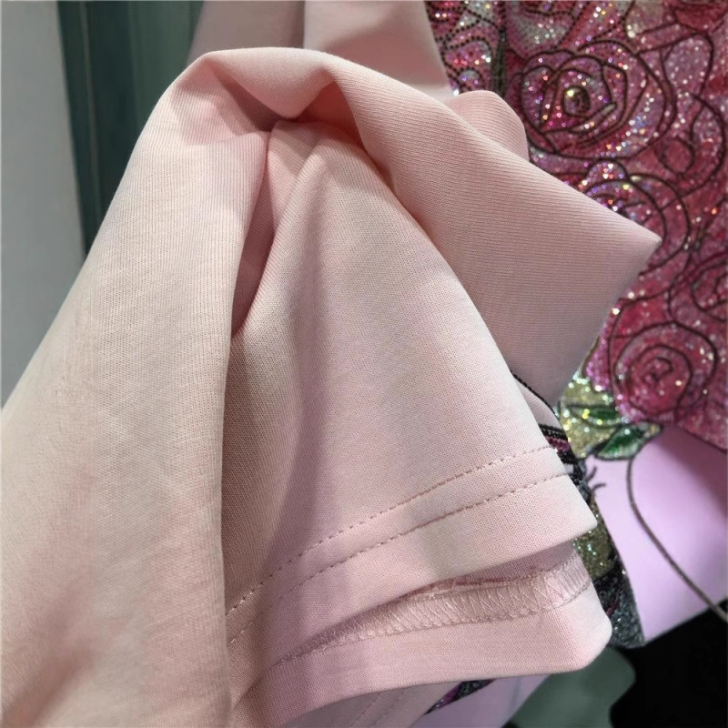 Tricou din bumbac cu imprimeu anime, guler rotund, mâneci scurte, croială lejeră, lungime medie-lungă, stil european și american