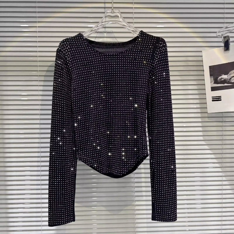 Mei Shi Hui ženska pamuk majica uskog kroja, dugih rukava, okrugli ovratnik, standardna duljina, otisak/bojanje