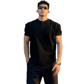 Tricou bărbați cu croială slim, mânecă scurtă, guler rotund, bumbac pieptănat 91–95%