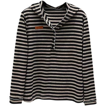 Γυναικεία μακρυμάνικη μπλούζα με κουκούλα, λεπτομέρειες κολλάζ/ραφή, σχέδιο ριγέ/καρό, κανονική γραμμή, φθινόπωρο 2025