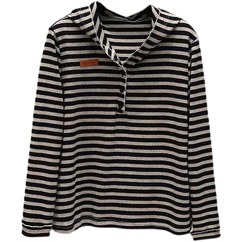 Γυναικεία μακρυμάνικη μπλούζα με κουκούλα, λεπτομέρειες κολλάζ/ραφή, σχέδιο ριγέ/καρό, κανονική γραμμή, φθινόπωρο 2025