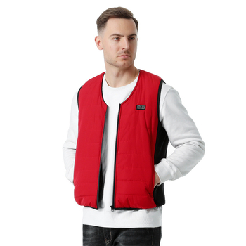 Vestă încălzită din bumbac, încălzire 12V, alimentare USB, guler în V, fermoar