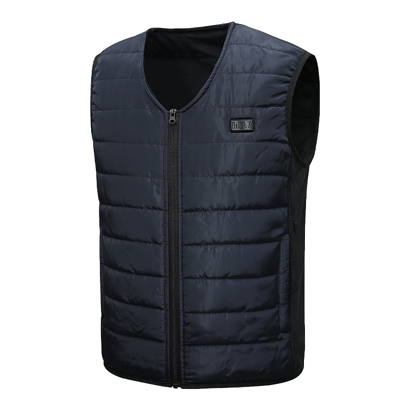 Vestă încălzită din bumbac, încălzire 12V, alimentare USB, guler în V, fermoar