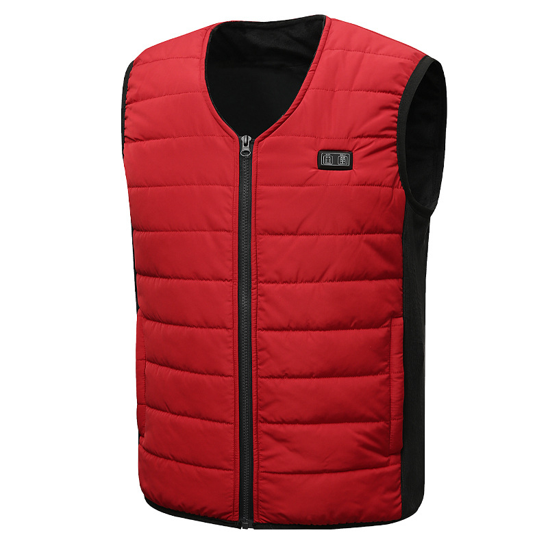 Vestă încălzită din bumbac, încălzire 12V, alimentare USB, guler în V, fermoar