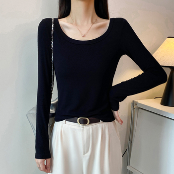 Tricou pentru femei cu guler rotund, mâneci lungi, croială slim, viscoză, model color-blocking (Viscoză; Color-blocking; Guler rotund; Mâneci lungi; Croială slim)