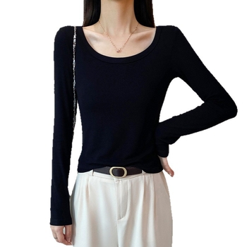 Tricou pentru femei cu guler rotund, mâneci lungi, croială slim, viscoză, model color-blocking (Viscoză; Color-blocking; Guler rotund; Mâneci lungi; Croială slim)