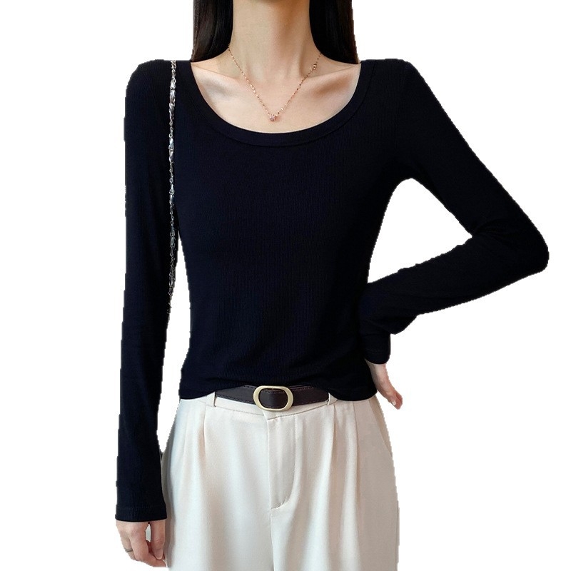 Tricou pentru femei cu guler rotund, mâneci lungi, croială slim, viscoză, model color-blocking (Viscoză; Color-blocking; Guler rotund; Mâneci lungi; Croială slim)