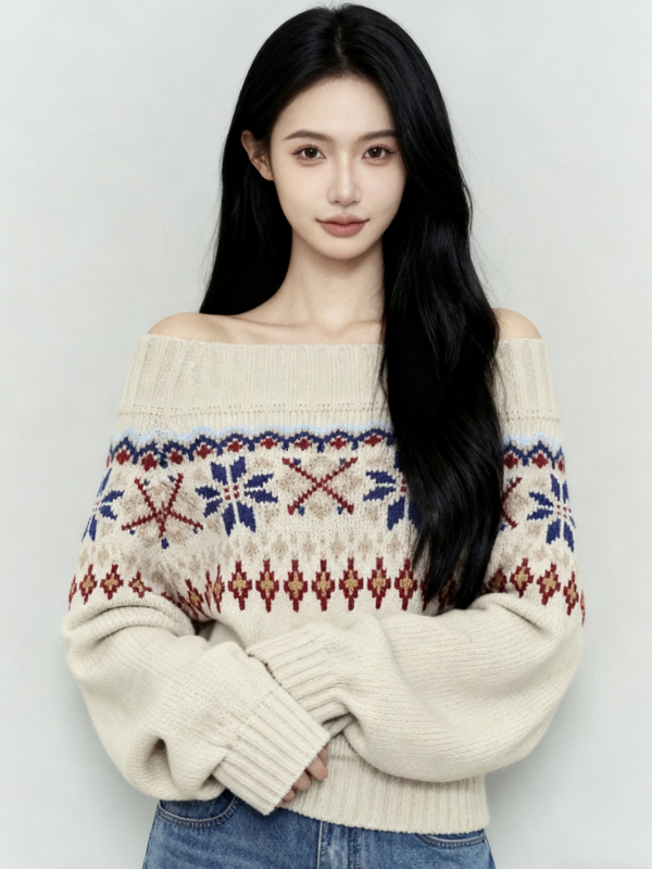 Džemperis ar vienu plecu — viskozes un poliesteres maisījums, patchwork raksts, brīvs griezums, parastā garums