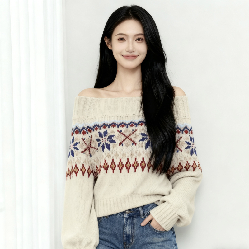 Džemperis ar vienu plecu — viskozes un poliesteres maisījums, patchwork raksts, brīvs griezums, parastā garums