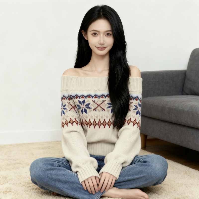 Džemperis ar vienu plecu — viskozes un poliesteres maisījums, patchwork raksts, brīvs griezums, parastā garums