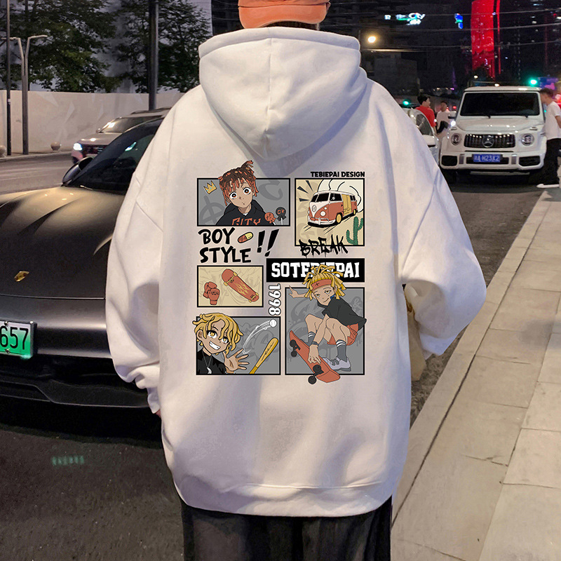Muška dukserica/fleece – američki retro stil, s kapuljom, široki kroj, 65% pamuk / 35% poliester