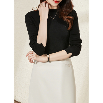 Pulover tricotat din Tencel, croială Slim, guler rotund, mâneci lungi