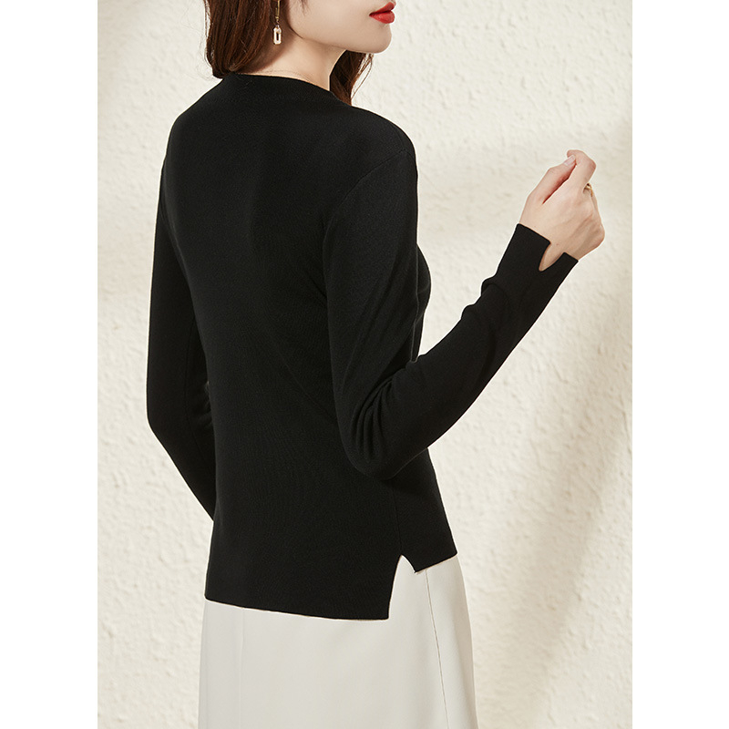 Pulover tricotat din Tencel, croială Slim, guler rotund, mâneci lungi