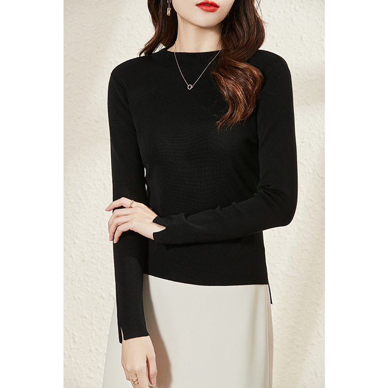 Pulover tricotat din Tencel, croială Slim, guler rotund, mâneci lungi