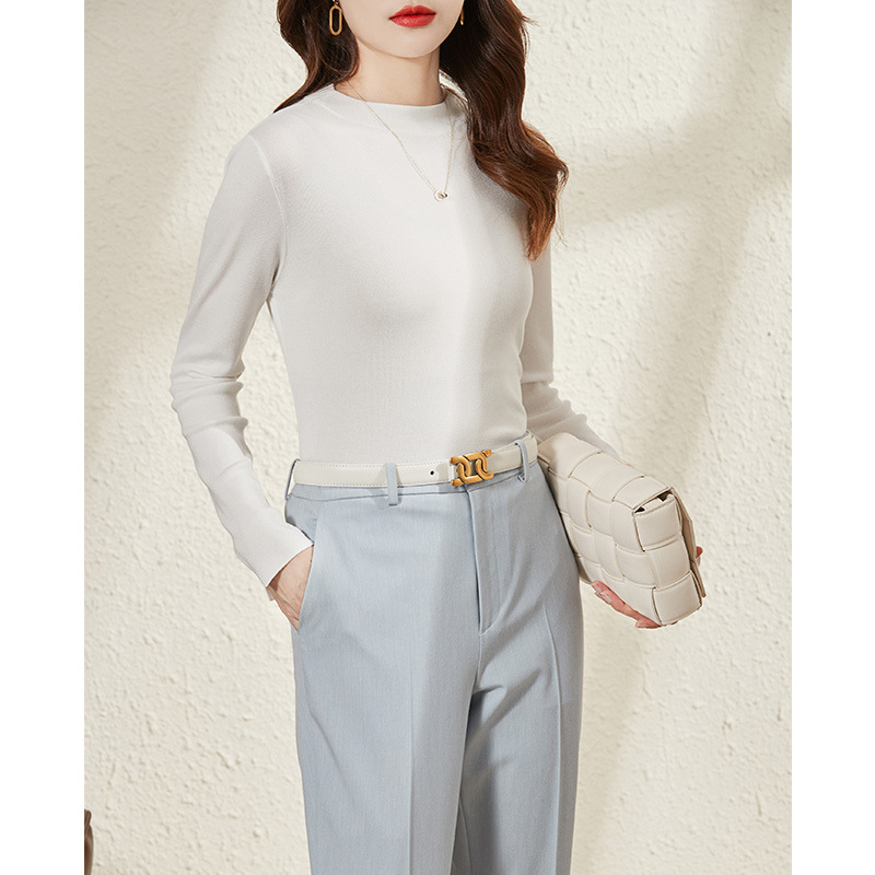 Pulover tricotat din Tencel, croială Slim, guler rotund, mâneci lungi