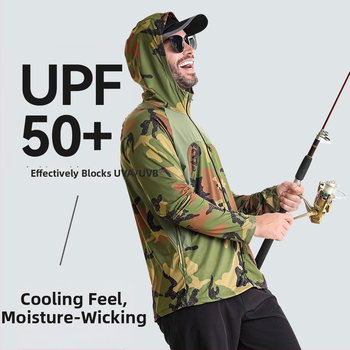 Lauko vėjo striukė žvejybai su kamufliažiniu raštu, UPF50 UV apsauga, greitai džiūsta, kvėpuojanti