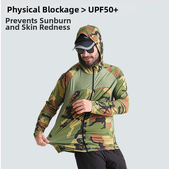 Lauko vėjo striukė žvejybai su kamufliažiniu raštu, UPF50 UV apsauga, greitai džiūsta, kvėpuojanti